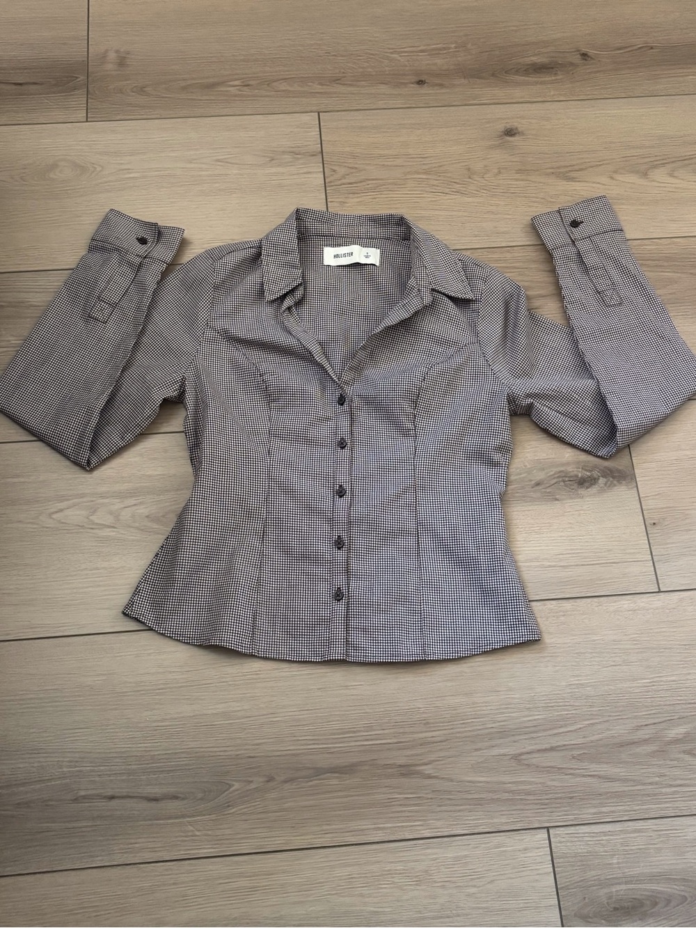 Hollister Black and White Micro-Check Button-Down Shirt